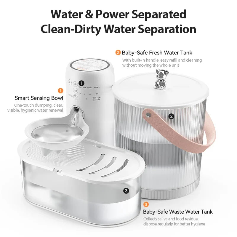 ROJECO Wireless Smart Pet Water Fountain Tilting 3L Cat Water Dispenser 2600mAh No-Filter Design Automatic Cat Fountain Drinker - Majestic Pet Kingdom