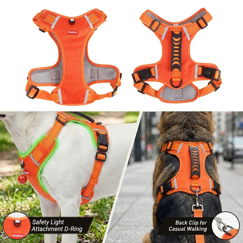 Tactical Dog Harness No Pull Reflective Pet Vest Adjustable Breathable Mesh Dog Chest Strap with Handle for Small Large Dogs Cat - Orange | Purrfect Pet Kingdom