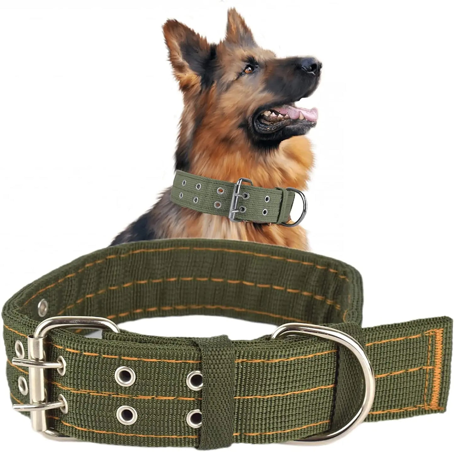 Heavy Duty Wide Military Thick Dog Collars for Large Dogs Adjustable Strong Nylon Tactical Pet Collar with 2-Rows Metal Buckle | Purrfect Pet Kingdom