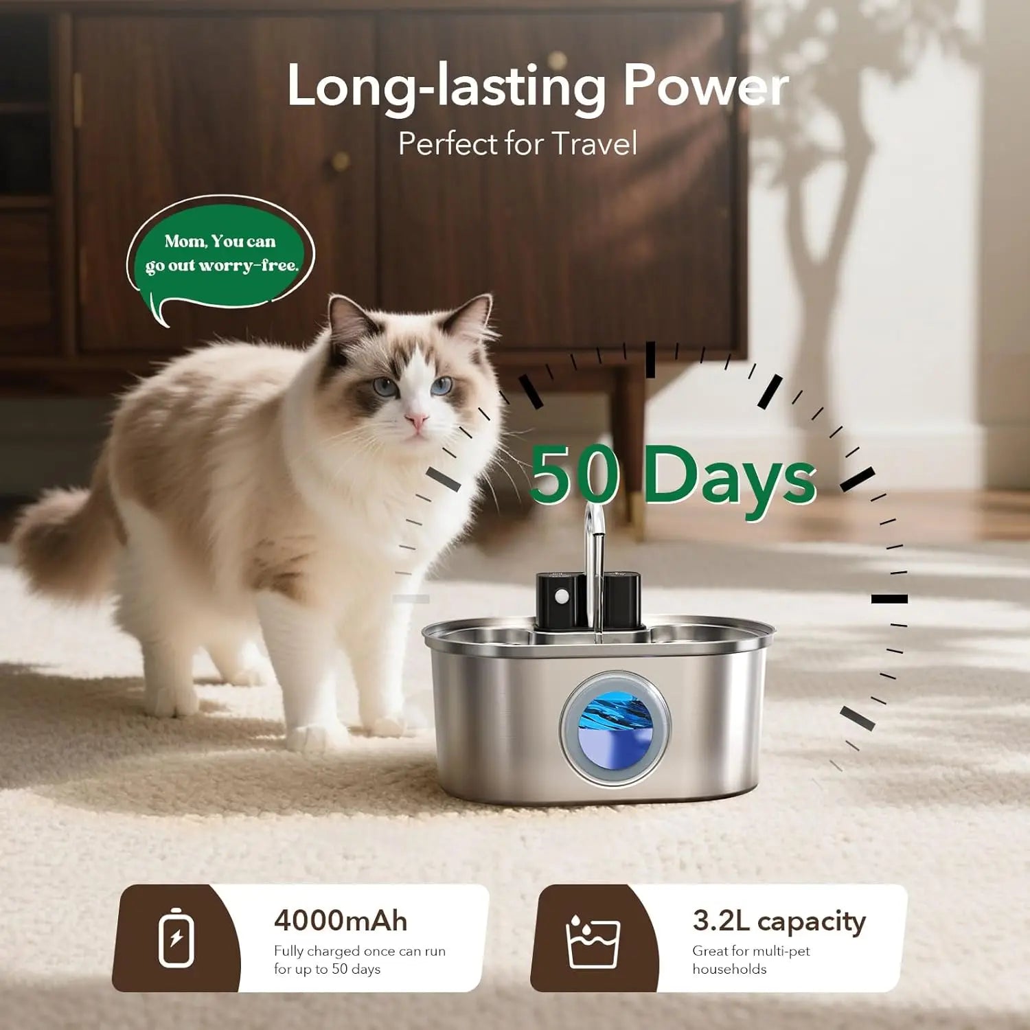 3L Stainless Steel Wireless Recharging Sensor Cat Water Fountain Auto Drinking Fountain For Cats Dog Drinker Pet Dispenser Bowl - Majestic Pet Kingdom