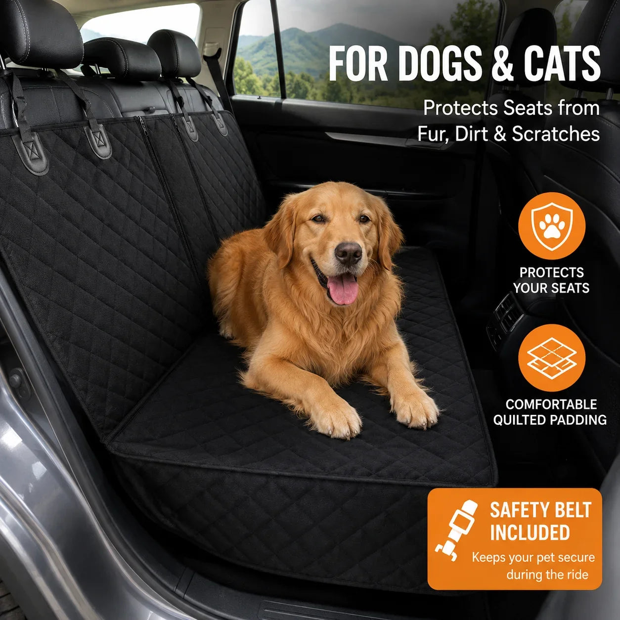 Dog Seat Cover Waterproof Lightweight Quilted Rear Bench