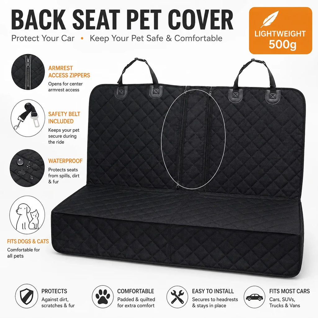 Dog Seat Cover Waterproof Lightweight Quilted Rear Bench