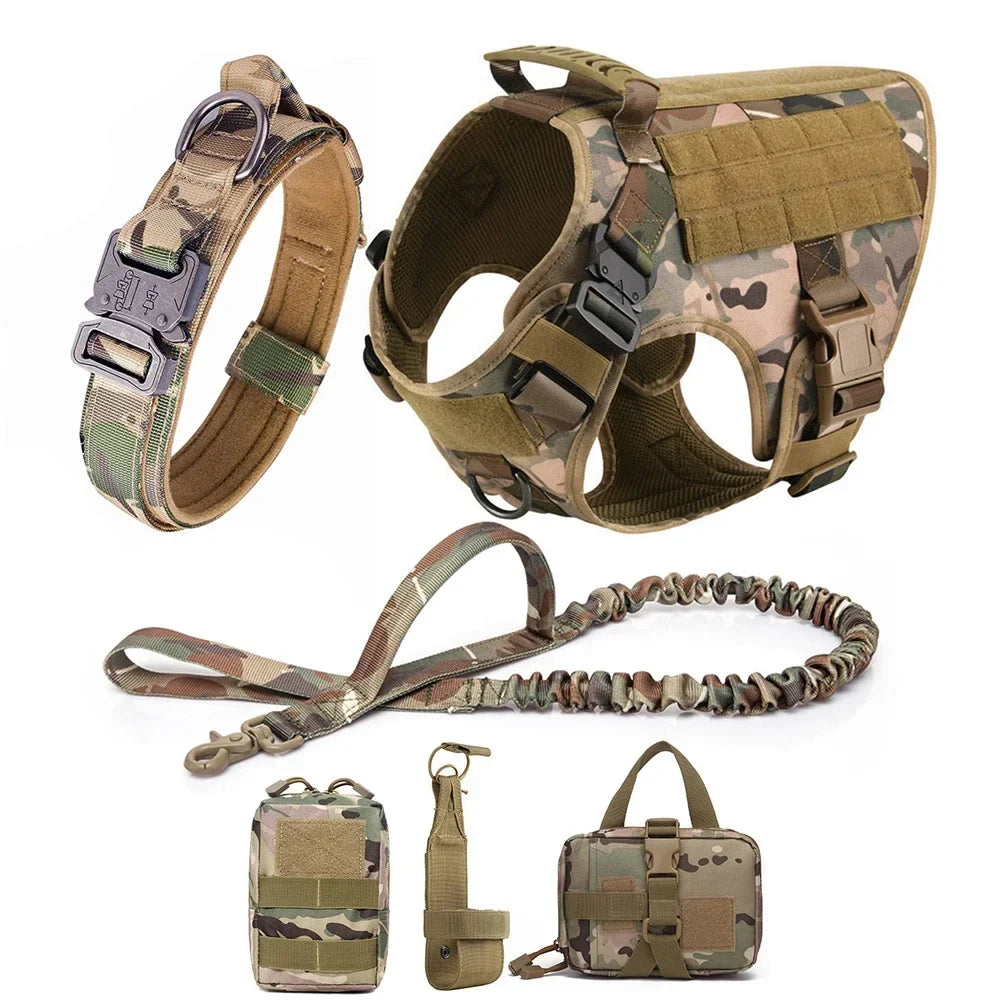 Tactical Vest Pet German Shepherd Golden Retriever Tactical Training Dog Harness and Leash Set For All Breeds Dogs - Black Set | Purrfect Pet Kingdom