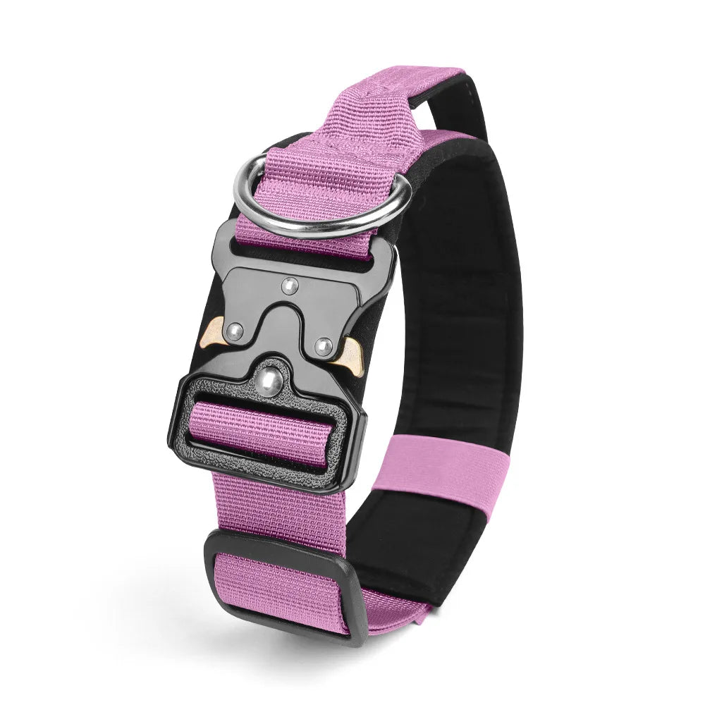 Padded Tactical Dog Collar Heavy Duty, Soft Neoprene Adjustable Nylon with Metal Buckle for Large Medium Dogs - Purple | Purrfect Pet Kingdom