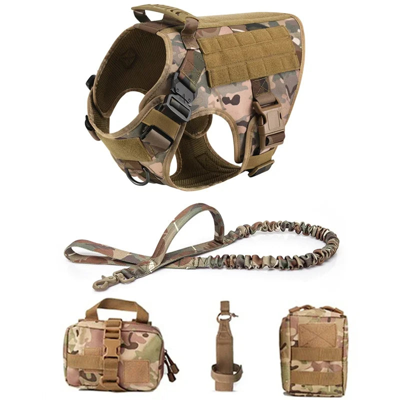 CANBOUN Tactical Military Vest Pet German Shepherd Golden Retriever Tactical Training Dog Harness And Leash Set For All Breeds D - Khaki 5 piece set | Purrfect Pet Kingdom