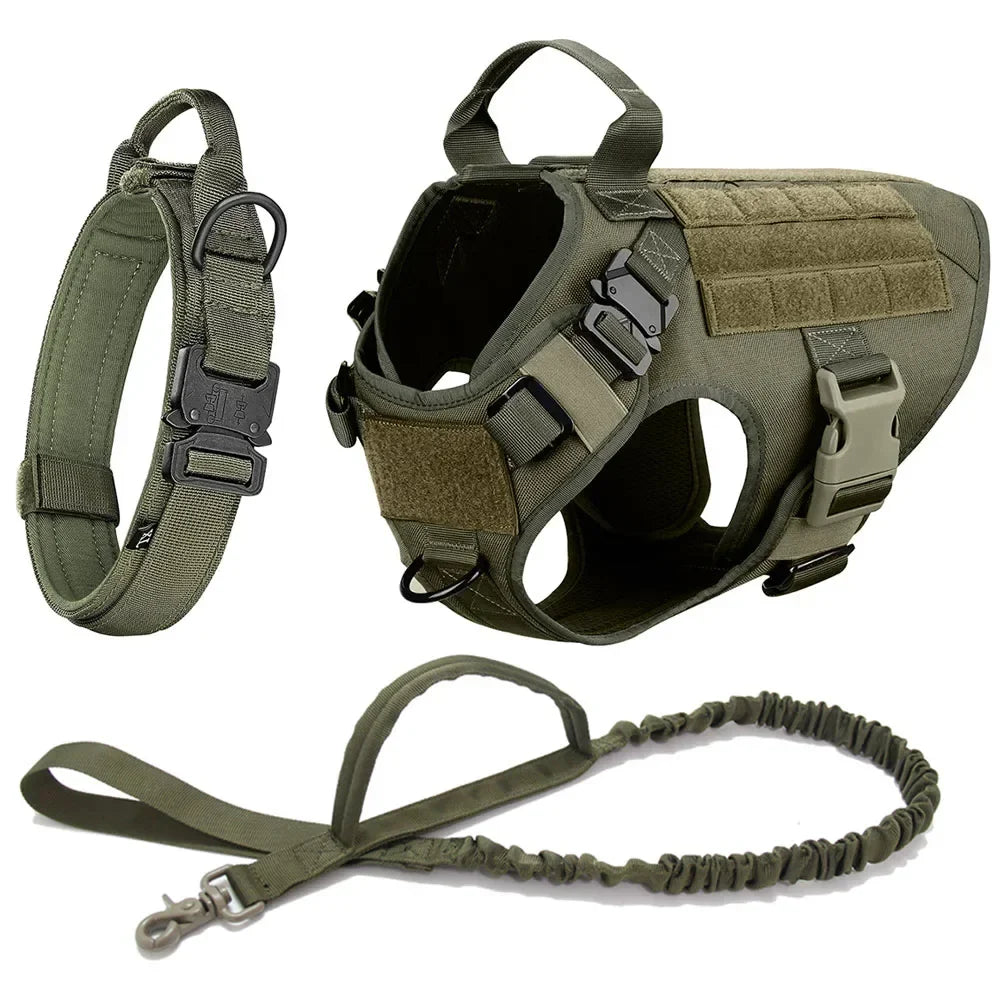 Tactical Vest Pet German Shepherd Golden Retriever Tactical Training Dog Harness and Leash Set For All Breeds Dogs - Black Set | Purrfect Pet Kingdom