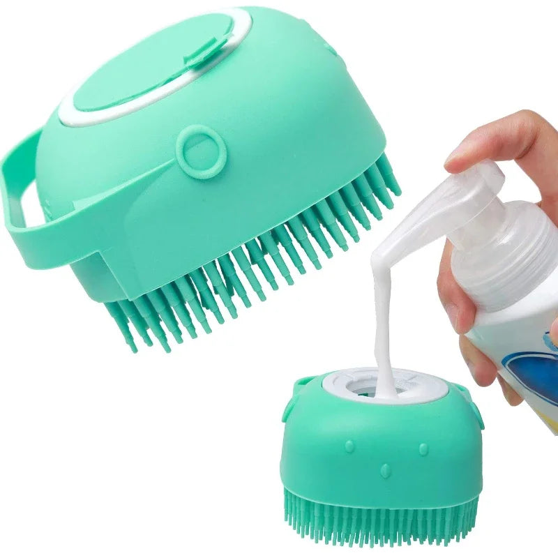 Dog Bath Brush 2.7oz Silicone Shampoo Dispenser Massage Comb - Main Feature View | Majestic Pet Kingdom