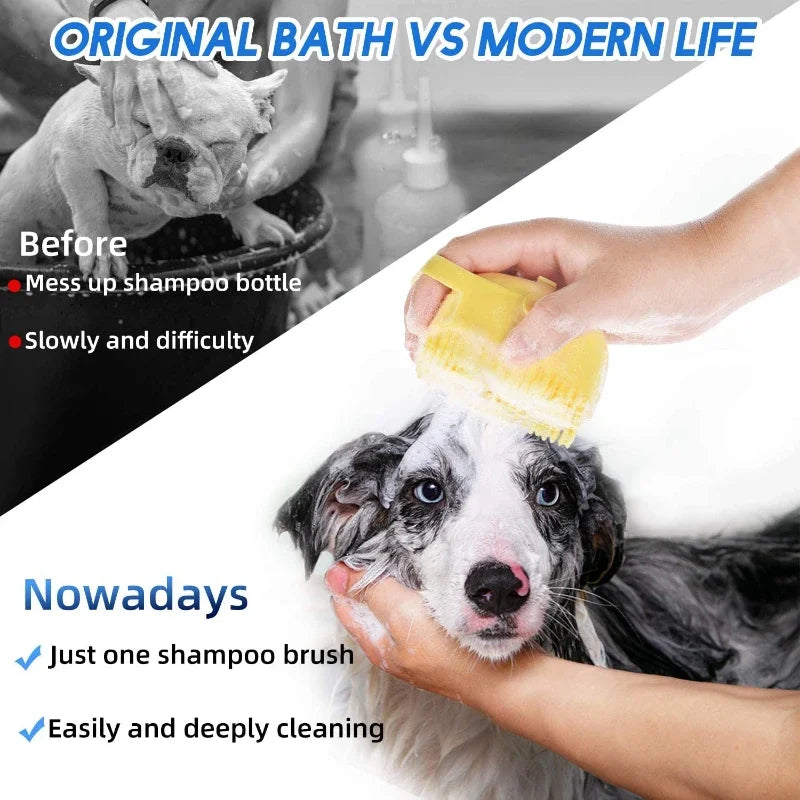 Dog Bath Brush 2.7oz Silicone Shampoo Dispenser Massage Comb - Detail Angle 4 | Majestic Pet Kingdom