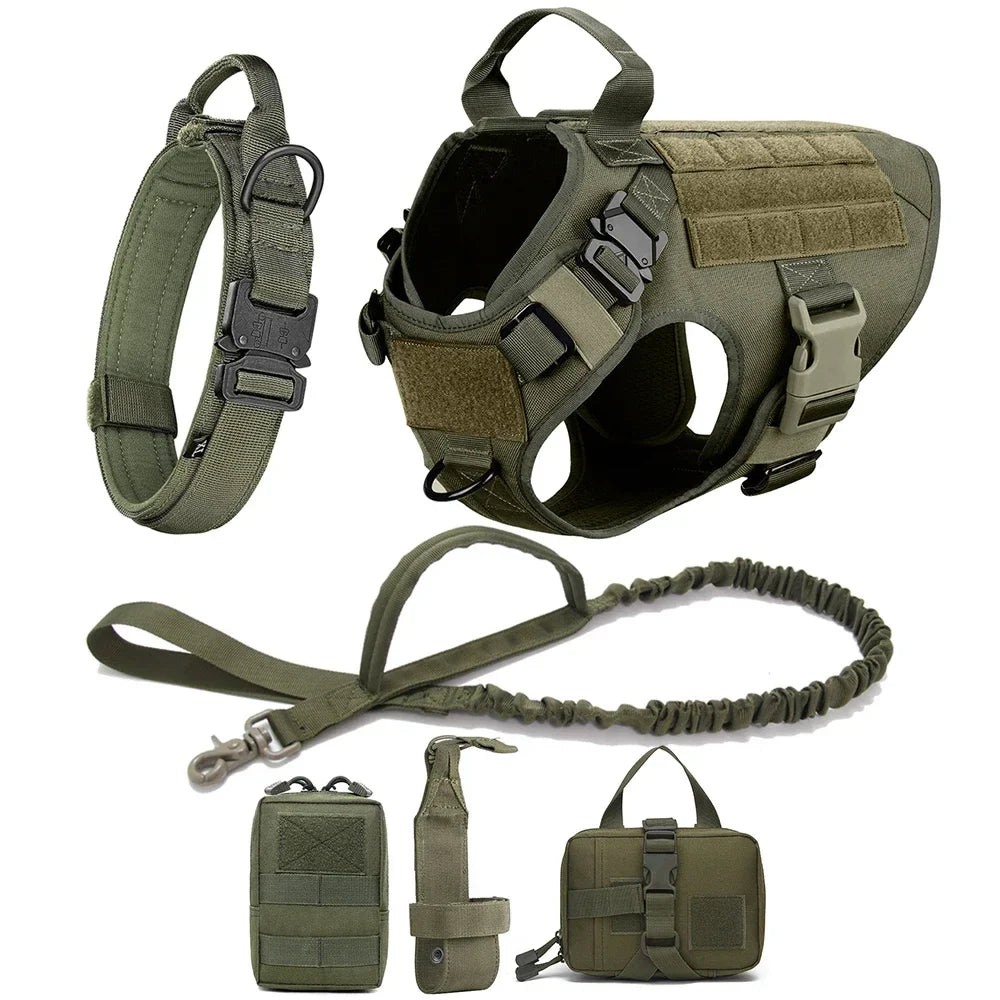 Tactical Vest Pet German Shepherd Golden Retriever Tactical Training Dog Harness and Leash Set For All Breeds Dogs - Green Set | Purrfect Pet Kingdom
