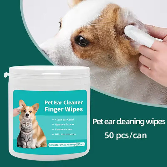 Pet Ear Wipes Disposable Finger Cover Deodorizing Care 50-Count