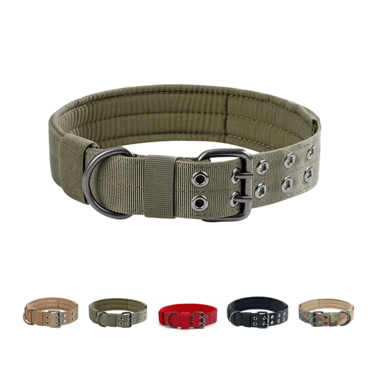 Adjustable Pet Tactical Dog Collar Durable Double Buckle German Shepherd Training Leash and Collar Large Medium Dogs Accessories - Army Green collar | Purrfect Pet Kingdom