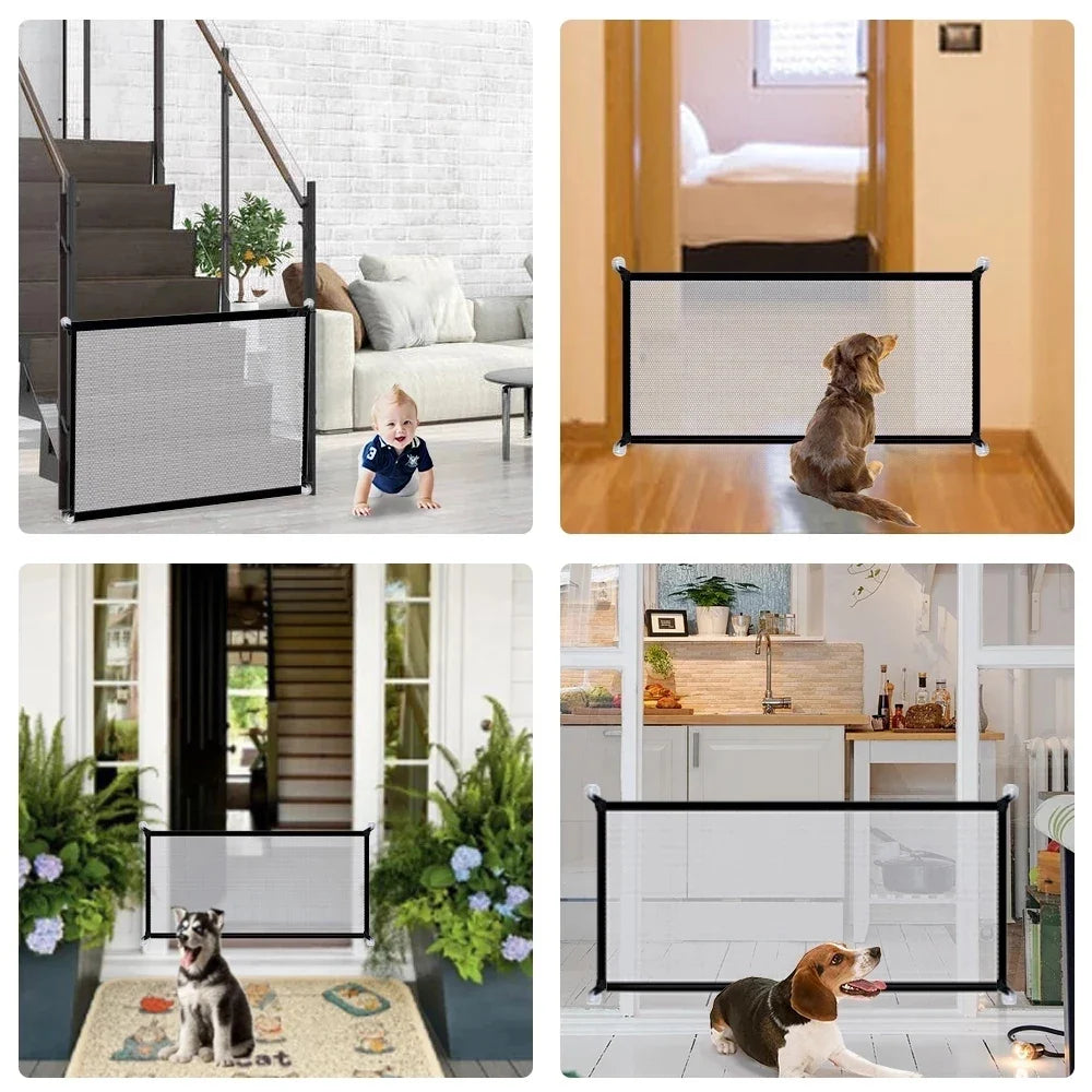 Pet Dog Barrier Fences Pet Isolated Network Folding Breathable Nylon Mesh Pet Isolated Network Stairs Gate Safety Fence 2 Sizes - Majestic Pet Kingdom