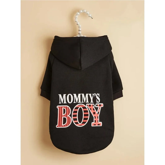 Dog Hoodie Mommy's Boy Fleece Puppy Sweatshirt Apparel Coat - Detail Angle 2 | Majestic Pet Kingdom