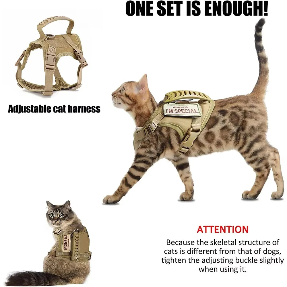 Tactical Cat Harness For Walking Escape Proof Adjustable Pet Vest Harness Soft Mesh With Control Handle For Large Cat Small Dog - Black | Purrfect Pet Kingdom