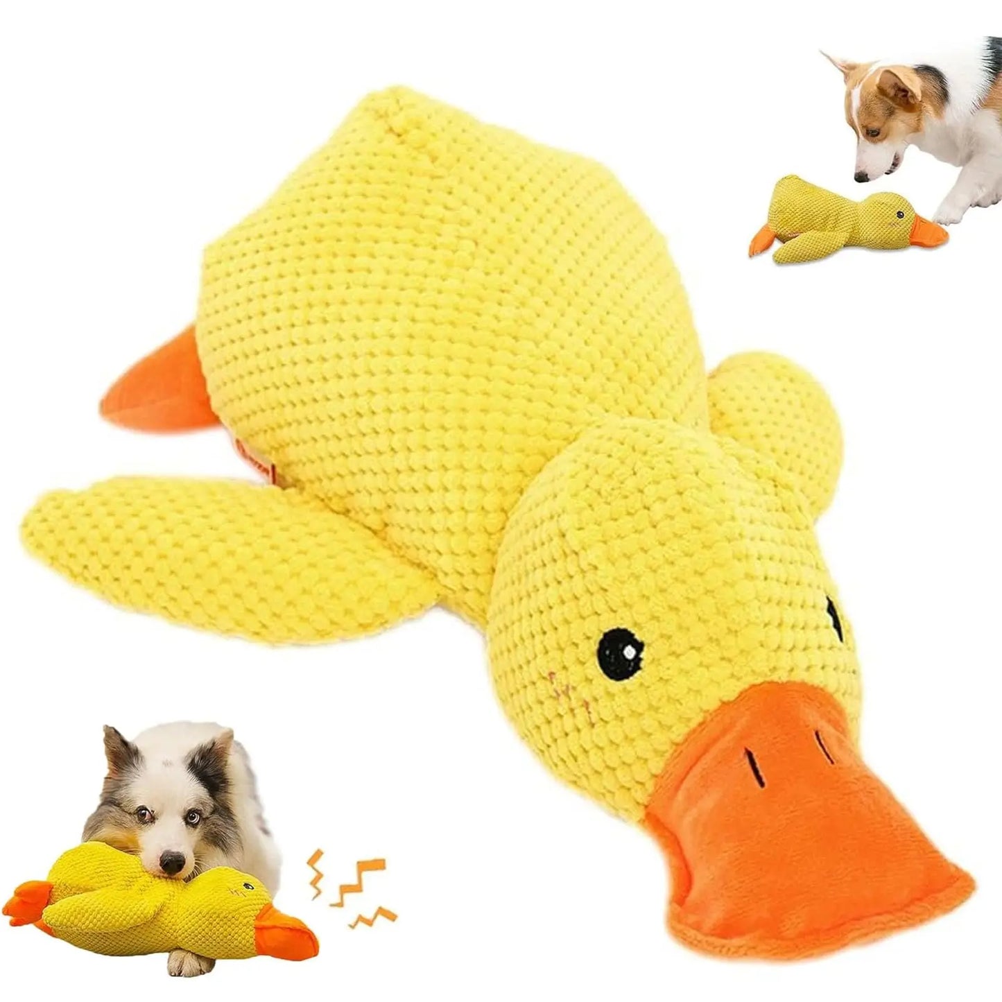 Majestic Pet Kingdom - 1/3pcs Yellow Duck Dog Toy Chew Resistant Interactive Pet Plush Toy with Quacking Sound For Aggressive Dog Grinding Teeth View 4