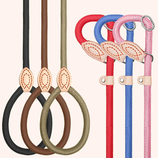 Dog Training Leash Heavy Duty Nylon P-Chain Slip Lead Rope - Main Feature View | Majestic Pet Kingdom