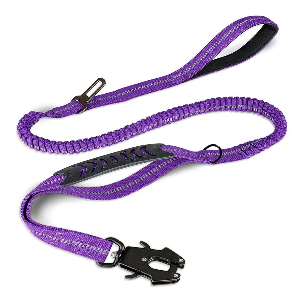 Tactical Dog Leash Heavy Duty, 4-6FT Shock Absorbing Bungee Lead with 2 Padded Handle, Metal Carabiner Clip, Car Seatbelt, Stron | Purrfect Pet Kingdom
