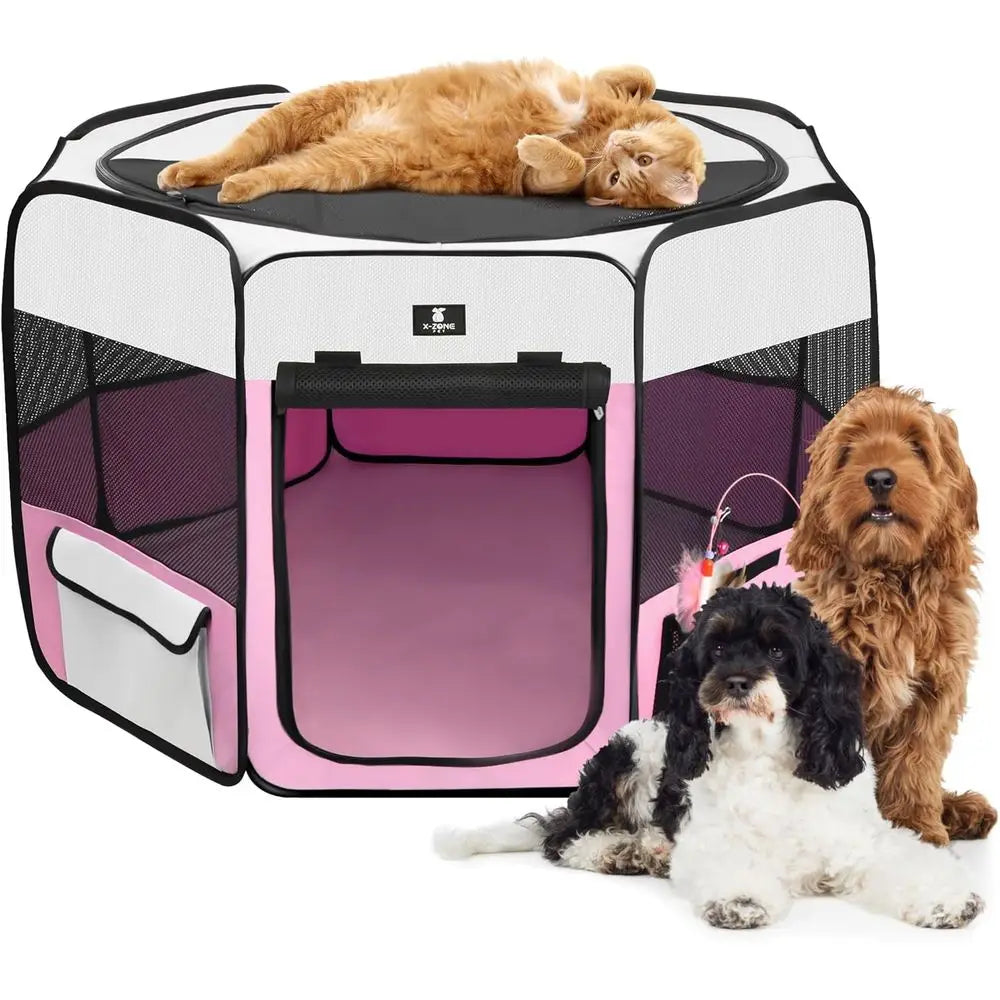 Portable Pet Playpen Foldable Exercise Pen For Dogs Cats Indoor Outdoor - Majestic Pet Kingdom