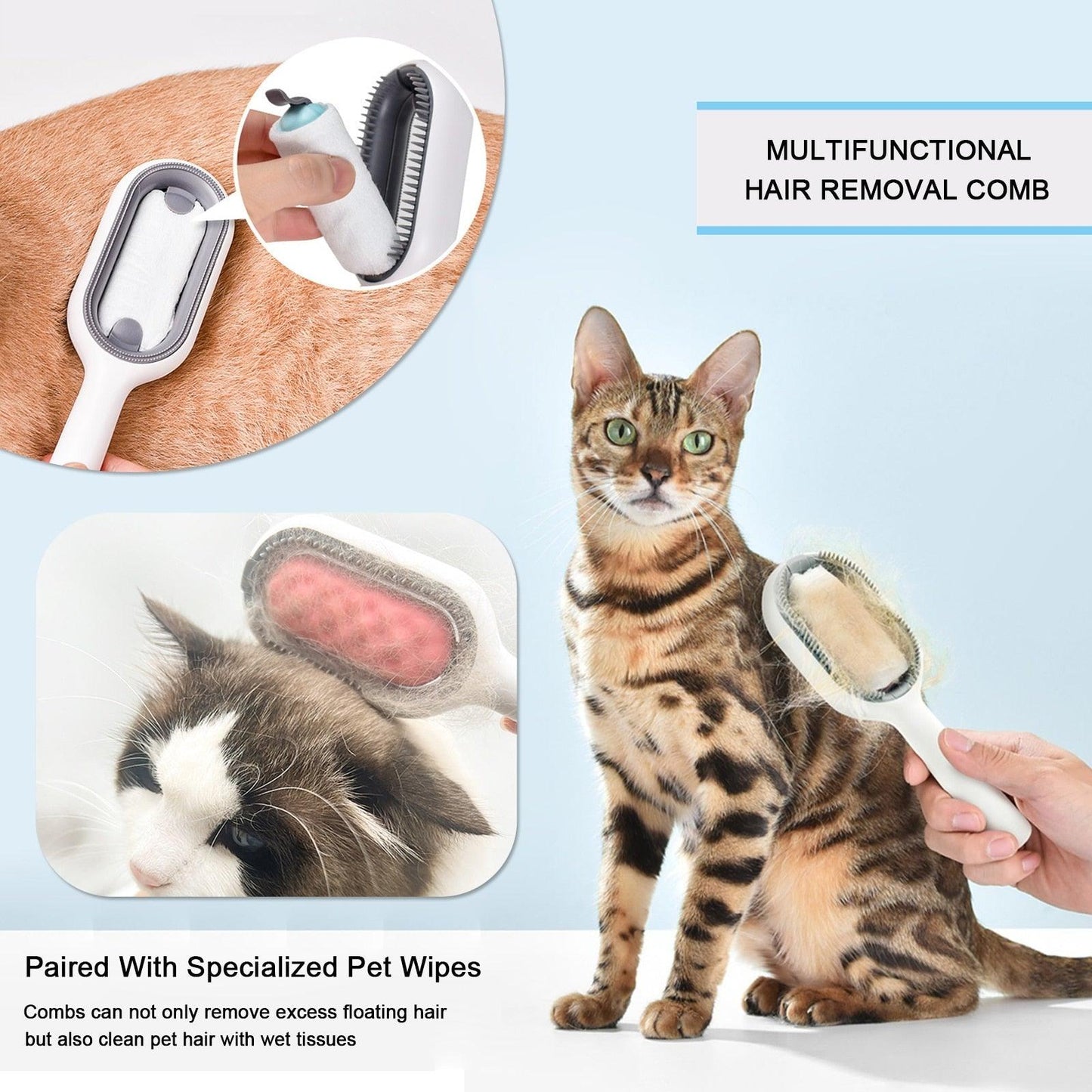 Cat Grooming Comb Hair Remover Deshedding Wipes Cleaning Tool - Detail Angle 3 | Majestic Pet Kingdom