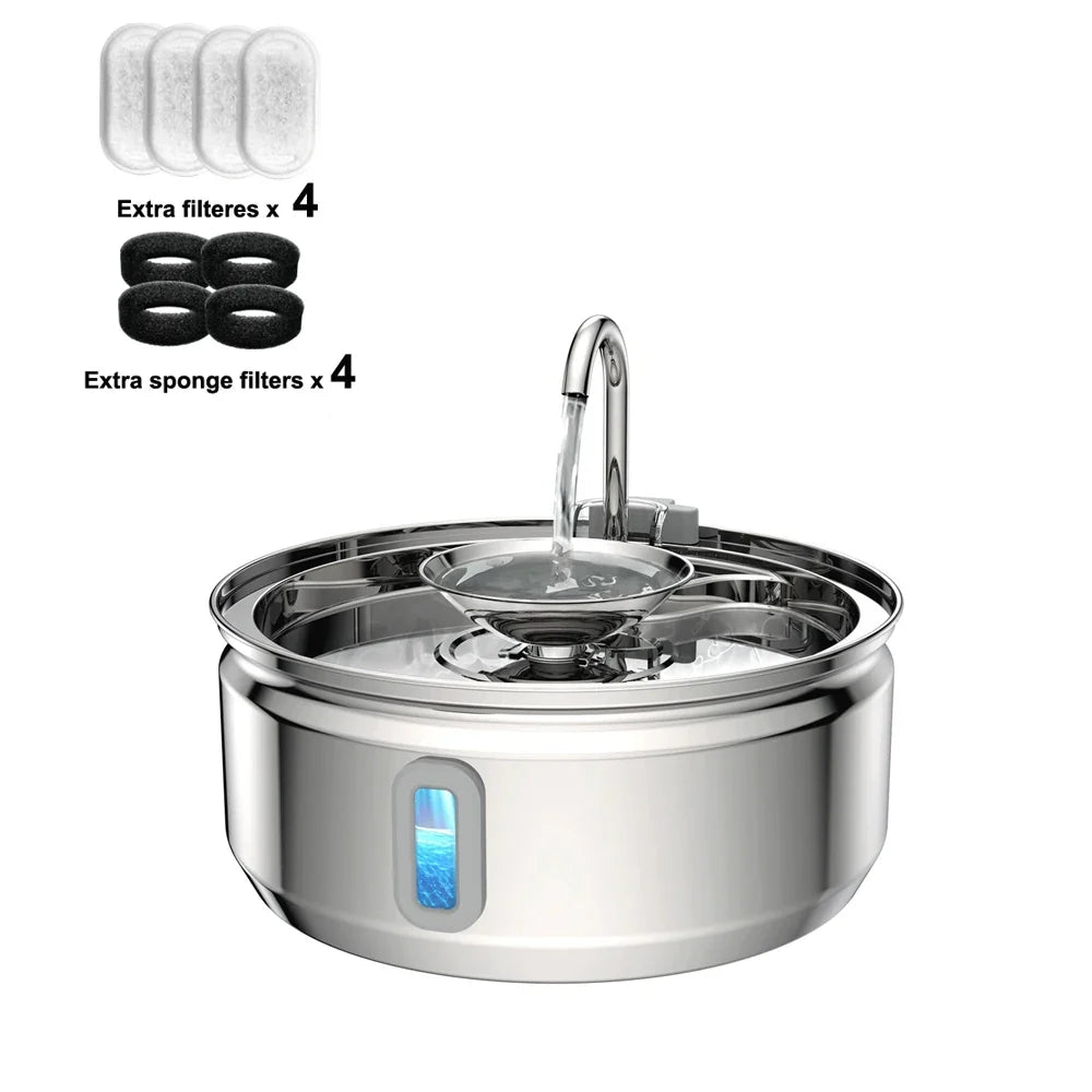 3L Stainless Steel Faucet Cat Fountain Visible Water Level Cats Water Fountain Ultra Quiet Pump Automatic Pet Fountain Bowl - Majestic Pet Kingdom