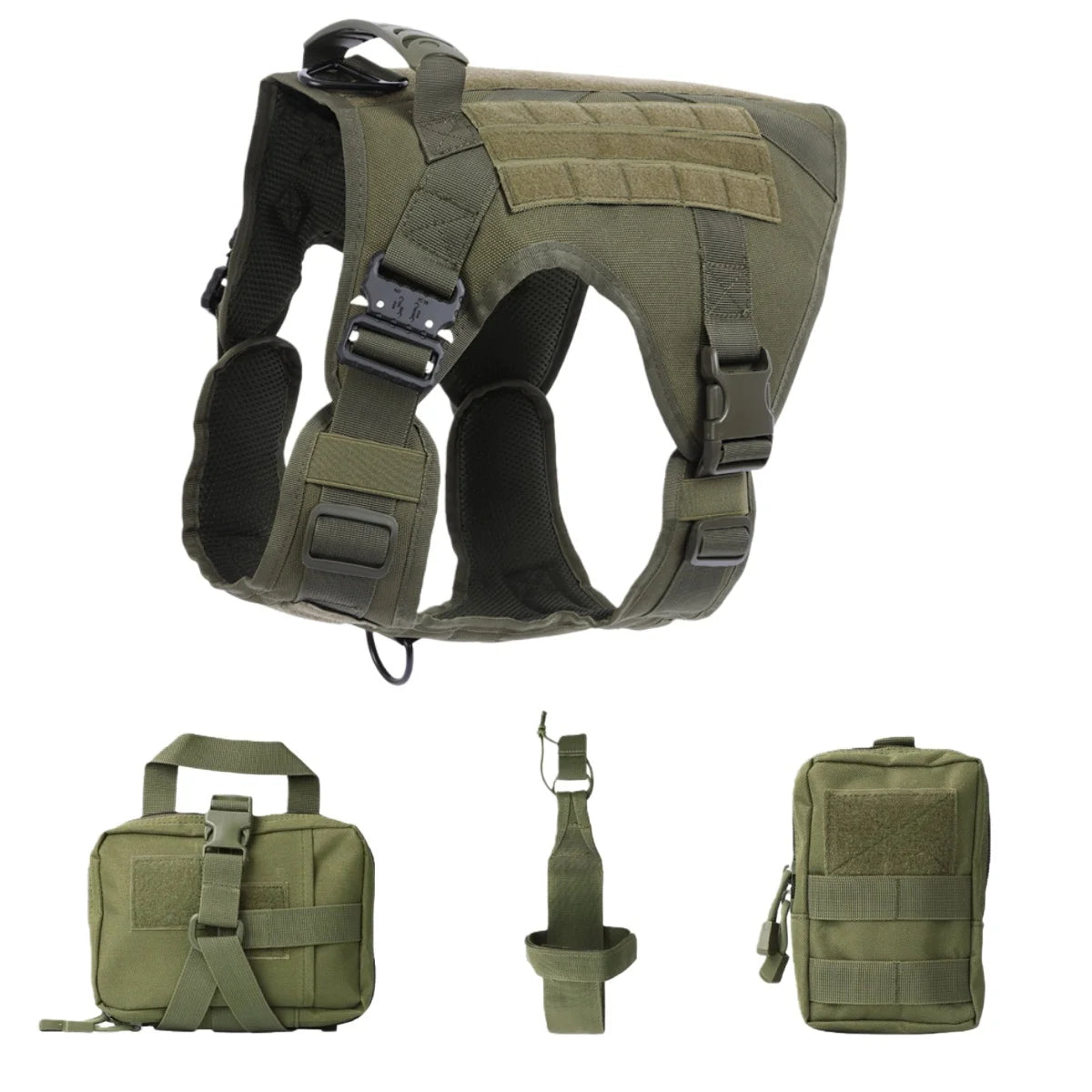 Tactical Military Vest Pet German Shepherd Golden Retriever Tactical Training Dog Harness and Leash Set For All Breeds Dogs - Brown 4 piece set | Purrfect Pet Kingdom
