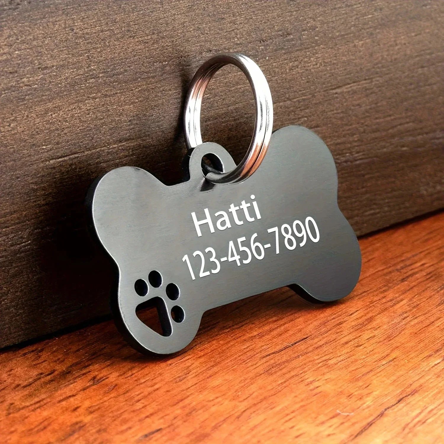 Dog ID Tag Personalized Custom Engraved Bone Metal Charm Pendant - Main Feature View | Majestic Pet Kingdom