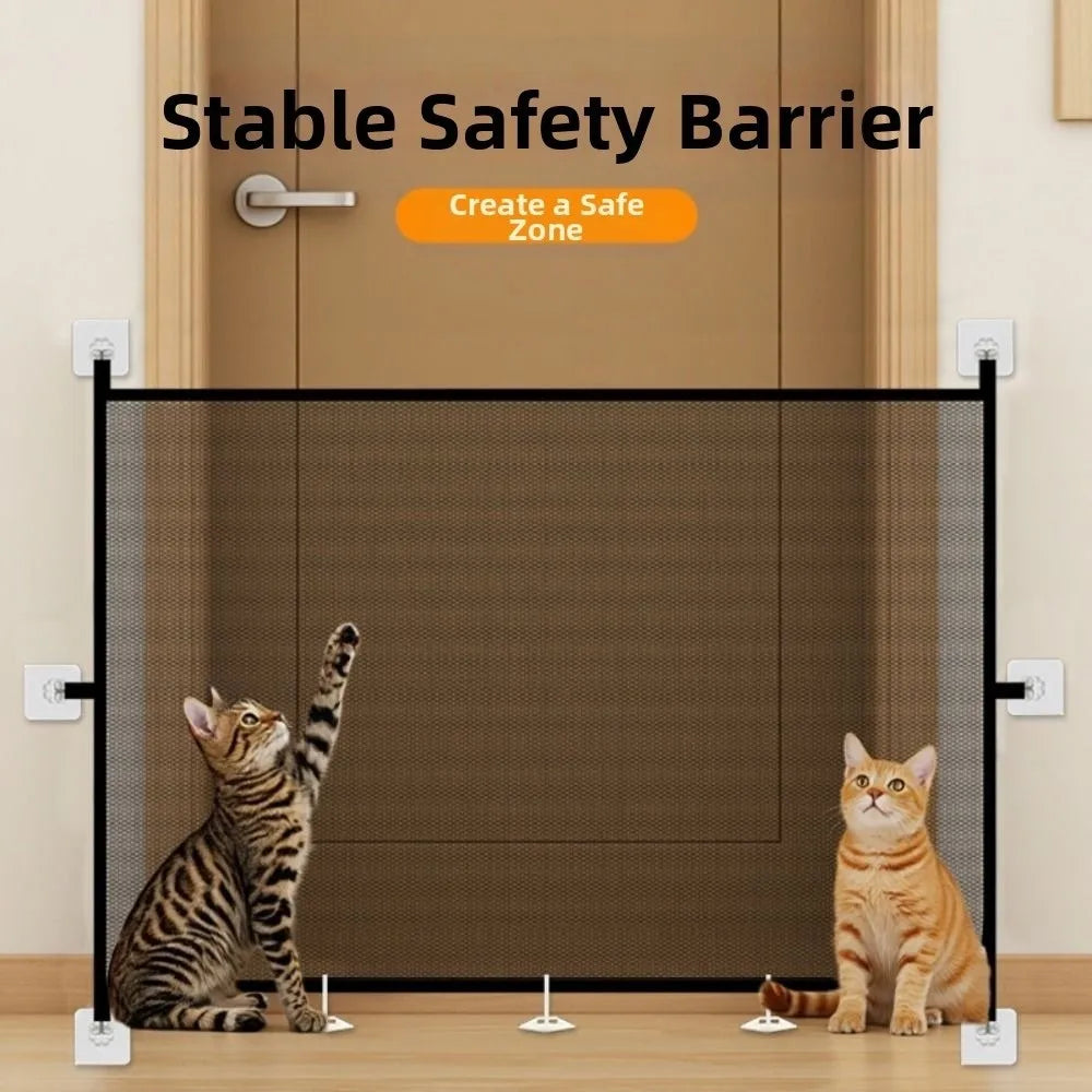 Retractable Pet Safety Gate Portable Folding Barrier Net Hooks