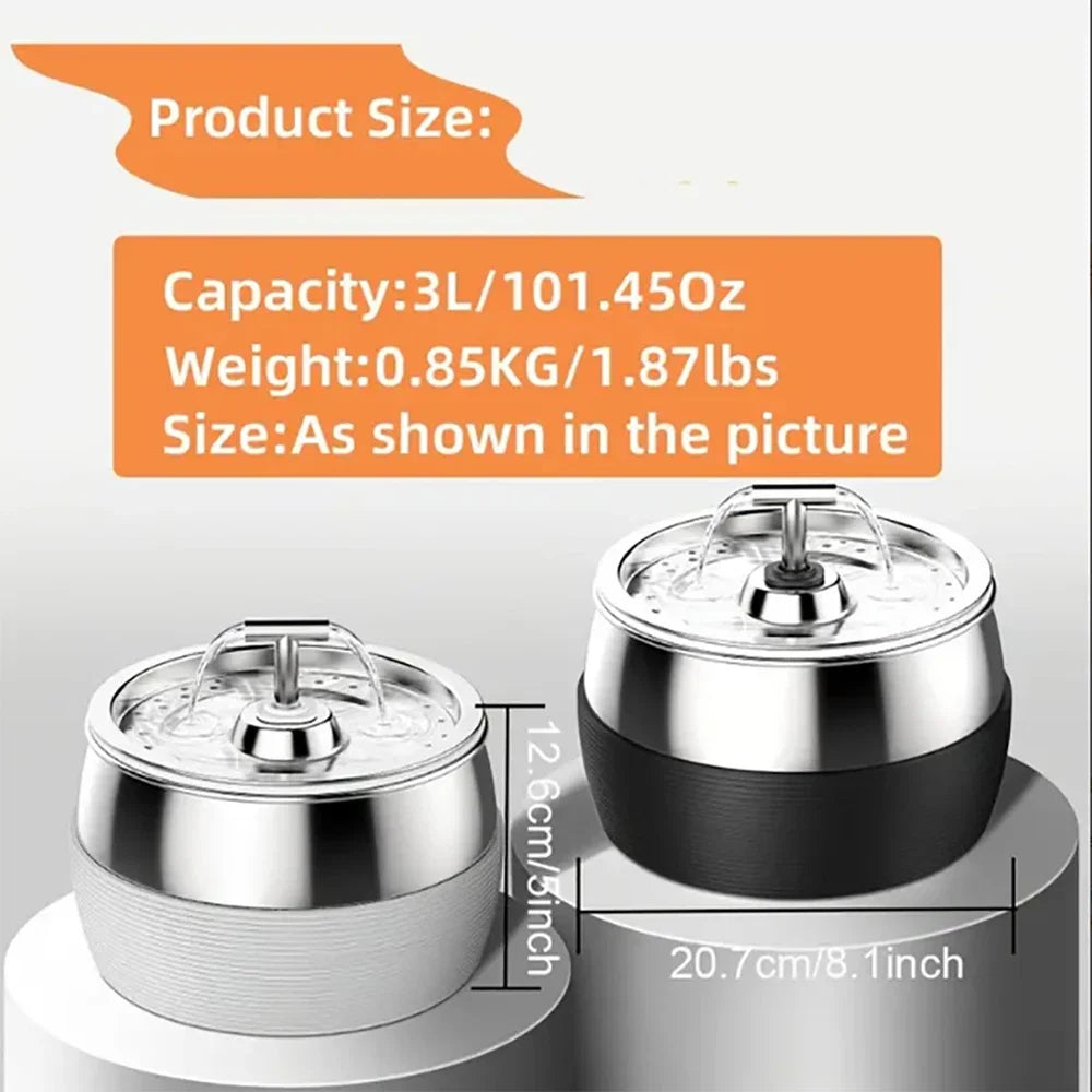 3L Auto Stainless Steel Cat Fountain 102 Oz Pet Water Dispenser Filter with Faucet Automatic Water Feeder for Cats Dogs Rabbits - Majestic Pet Kingdom
