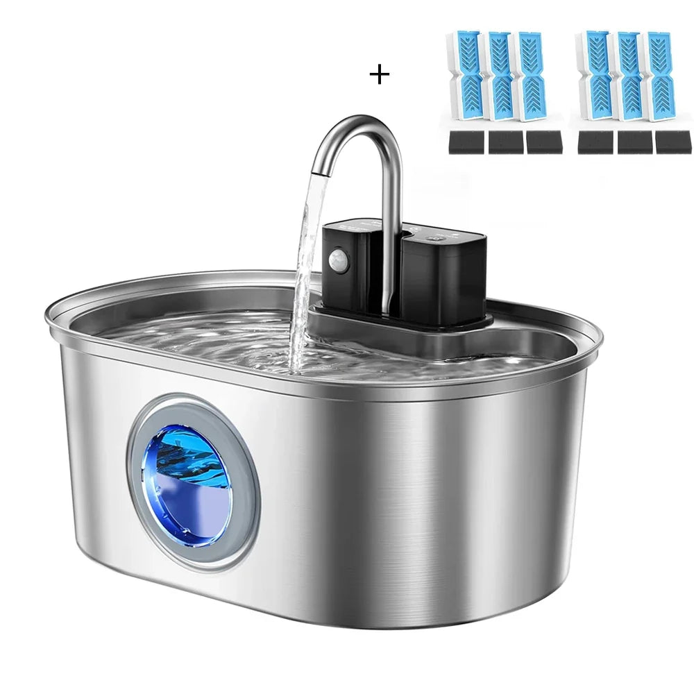 3L Stainless Steel Wireless Recharging Sensor Cat Water Fountain Auto Drinking Fountain For Cats Dog Drinker Pet Dispenser Bowl - Majestic Pet Kingdom