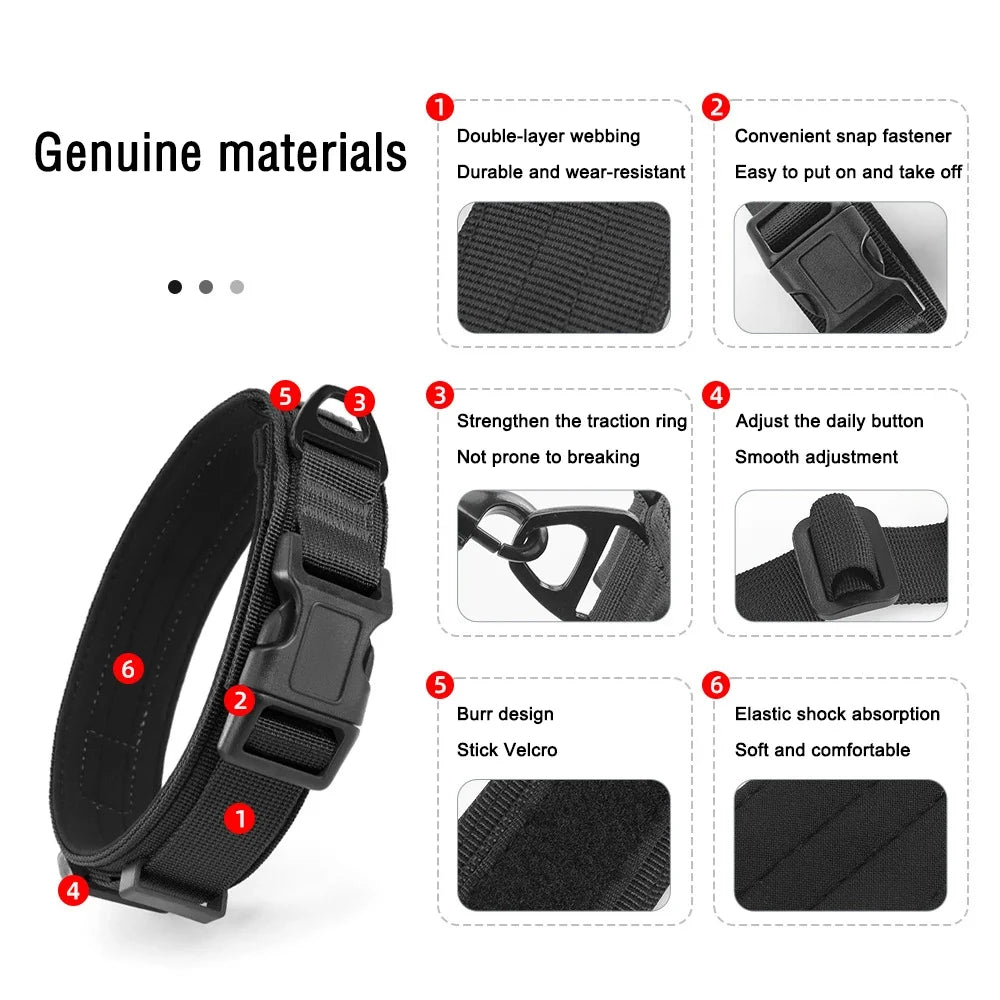 Large Medium Dog Tactical Collar High Strength Tensile Explosion-Proof Pet Collar Outdoor Training Supplies for Canines - Black | Purrfect Pet Kingdom