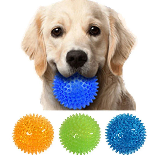 Dog Ball Toy TPR Spiky Polka Dot Squeaky Dental Teething Chewer