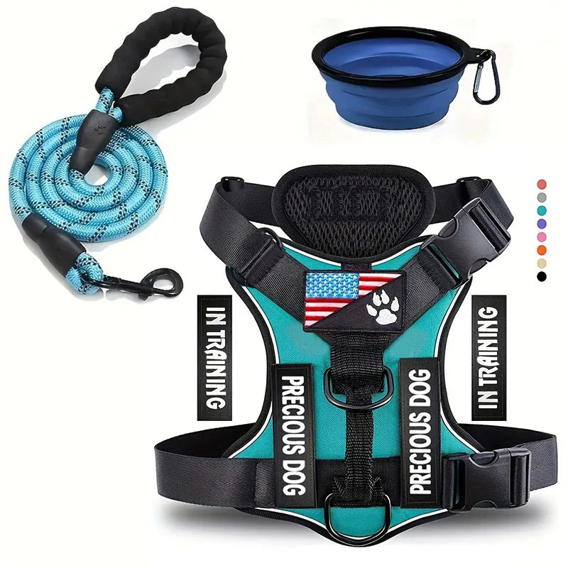 Service Dog Harness & Leash Set with 1pc Folding Bowl Reflective Adjustable Dog Vest Harness Soft Oxford Pet Harness For Small M - Majestic Pet Kingdom