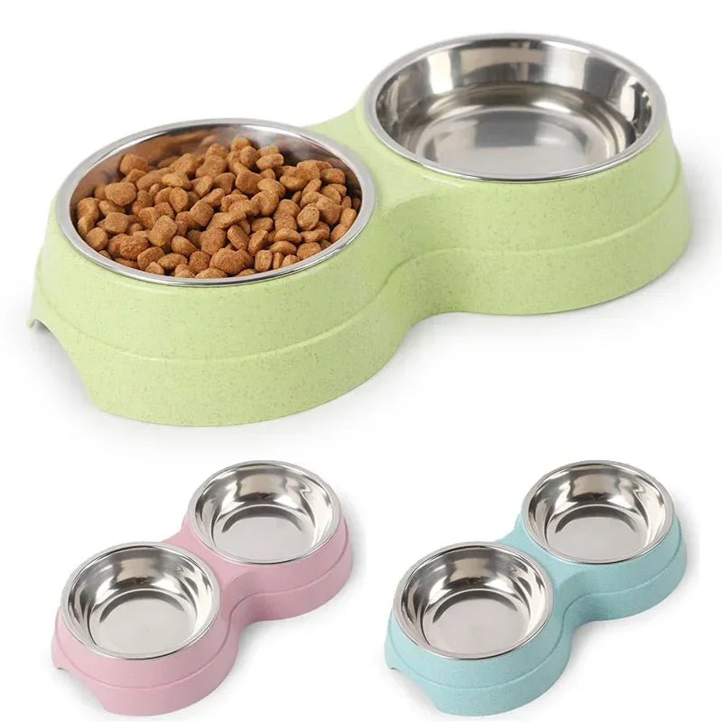 Double Pet Bowls Dog Food Water Feeder Stainless Steel Pet Drinking | Majestic Pet Kingdom™