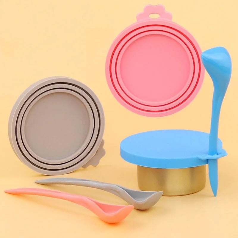 Pet Can Covers Silicone Airtight Lids with Feeding Spoon 2-Pack - Main Feature View | Majestic Pet Kingdom