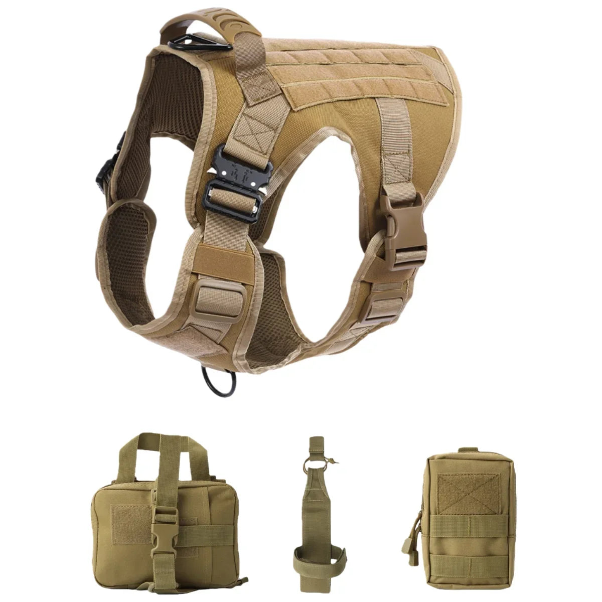 Tactical Military Vest Pet German Shepherd Golden Retriever Tactical Training Dog Harness and Leash Set For All Breeds Dogs - Brown 4 piece set | Purrfect Pet Kingdom