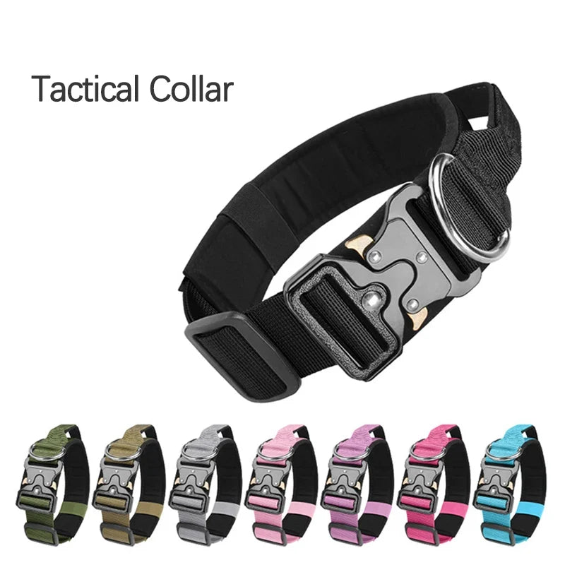 Adjustable Tactical Dog Collar with Metal Buckle Outdoor Walking Training Durable Nylon Collars for Medium Big Dogs Pet Supplies - Black | Purrfect Pet Kingdom