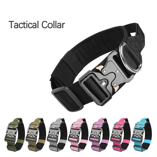 Adjustable Tactical Dog Collar with Metal Buckle Outdoor Walking Training Durable Nylon Collars for Medium Big Dogs Pet Supplies - Black | Purrfect Pet Kingdom