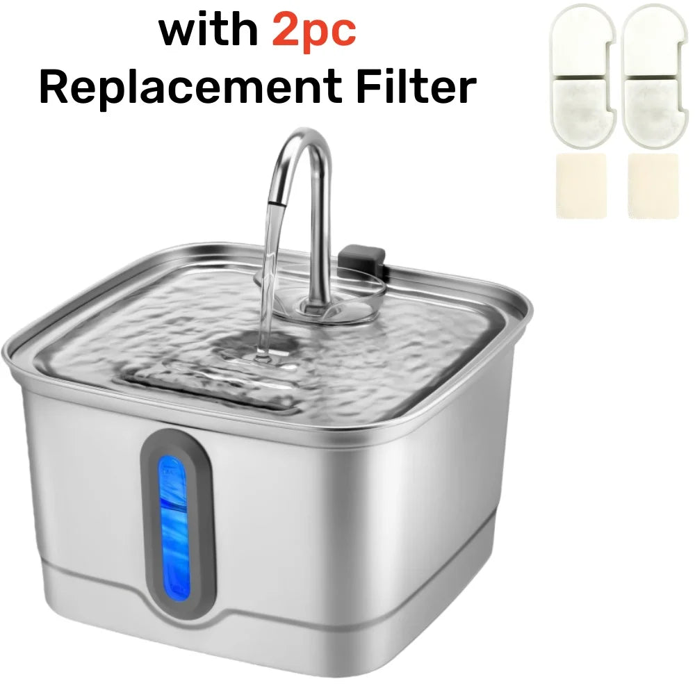 Majestic Pet Kingdom - 101oz/3L Stainless Steel Cat Water Fountain Automatic Pet Water Dispenser with Replacement Filters for Small Dogs And Cats View 8