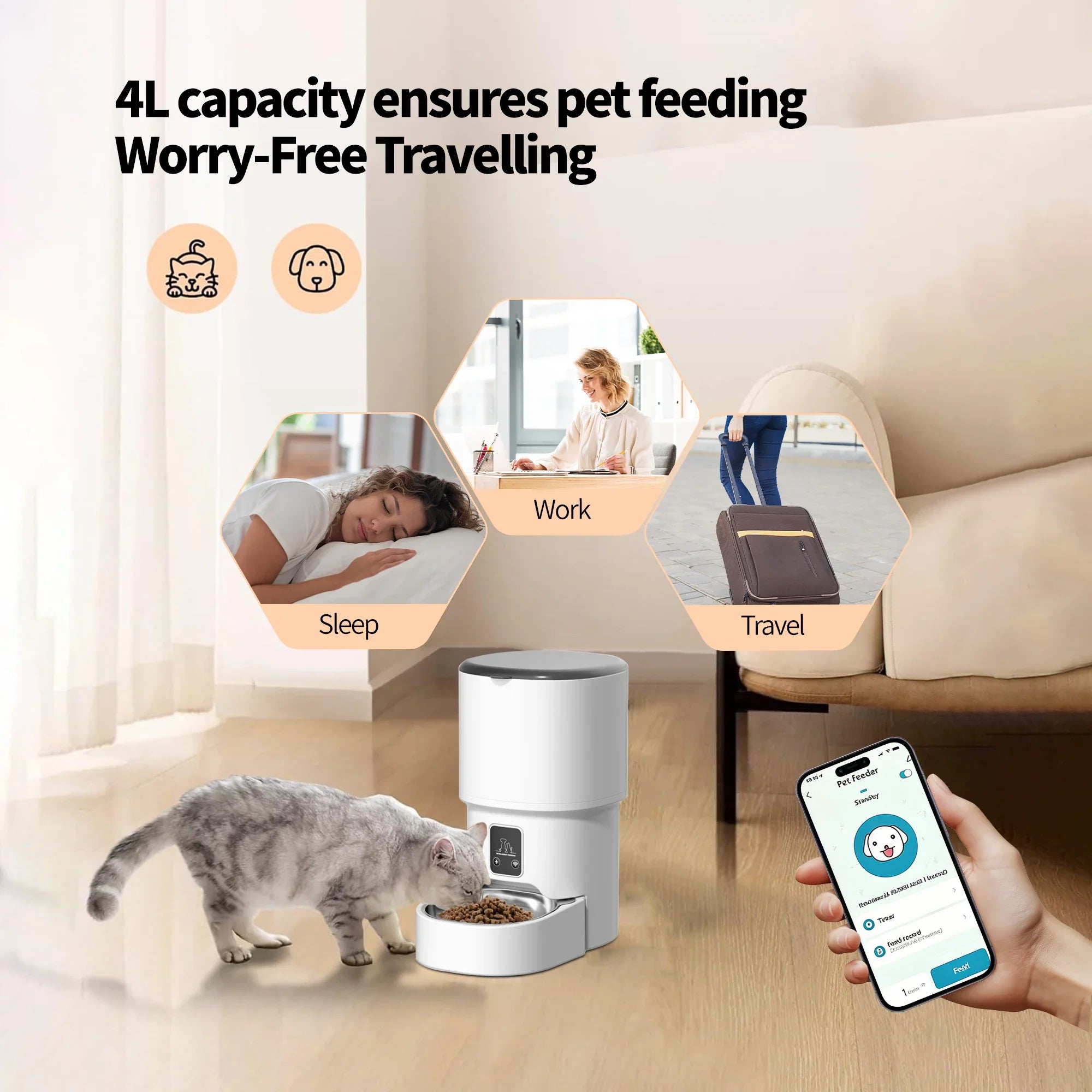 Smart Pet Feeder 4L Automatic Cat Dog Food Dispenser Bowl - Majestic Pet Kingdom