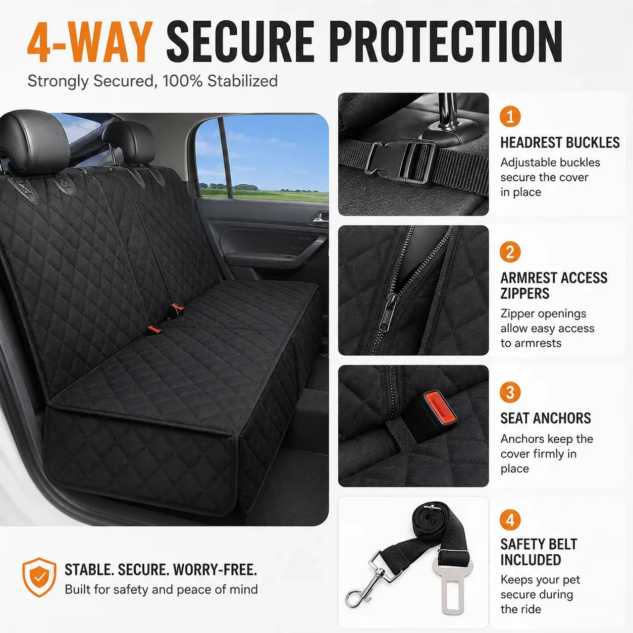 Dog Seat Cover Waterproof Lightweight Quilted Rear Bench