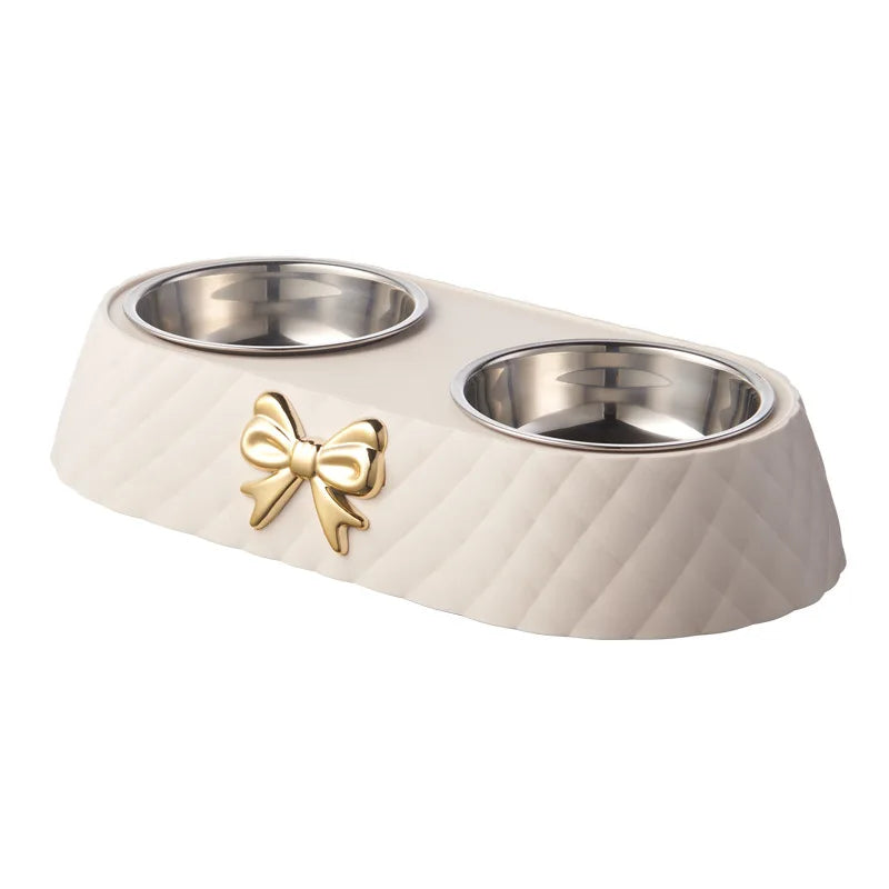 Dog Bowls Bow-Tie Design Double Stainless Steel Feeding Station - Detail Angle 7 | Majestic Pet Kingdom