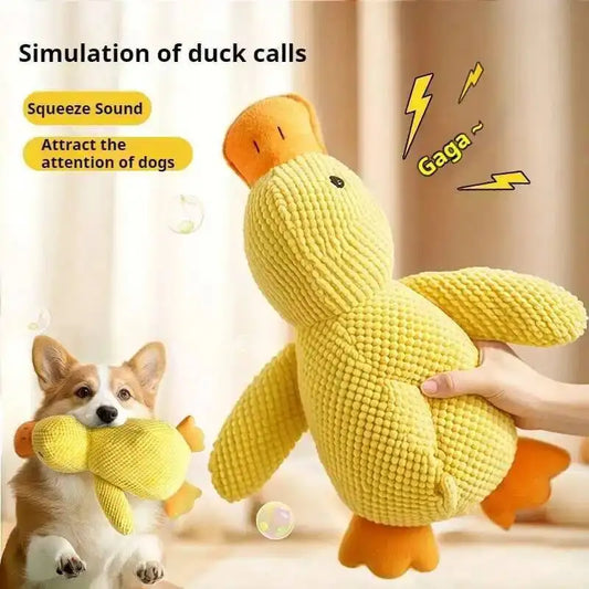 Dog Plush Toy Calming Yellow Duck Durable Squeaky Chew Pillow