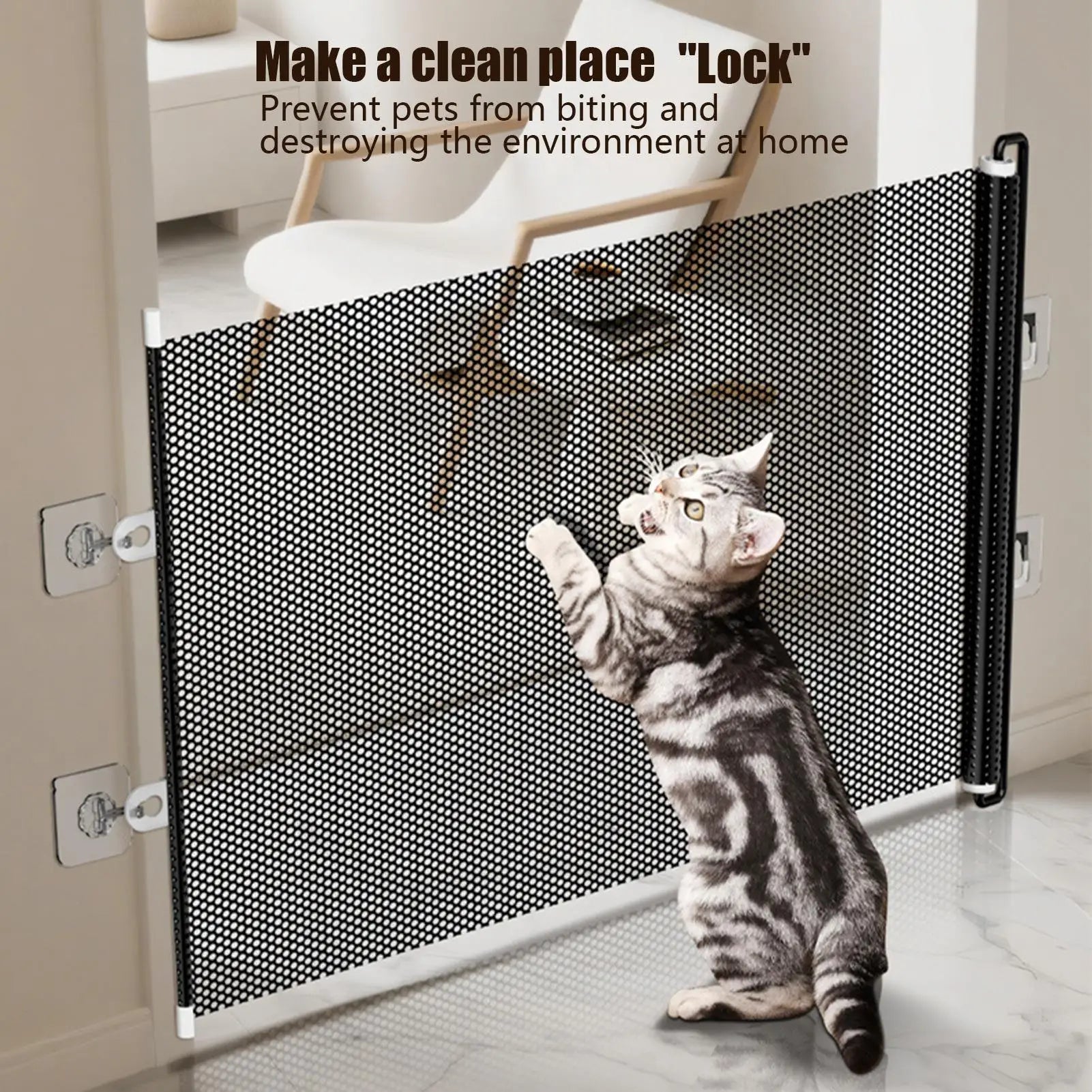 Retractable Barrier Fences Mesh Design Higher Design Mesh Stairs Gate Easy Install Punch-Free Dog Safety Fence Pet Supplies - Majestic Pet Kingdom