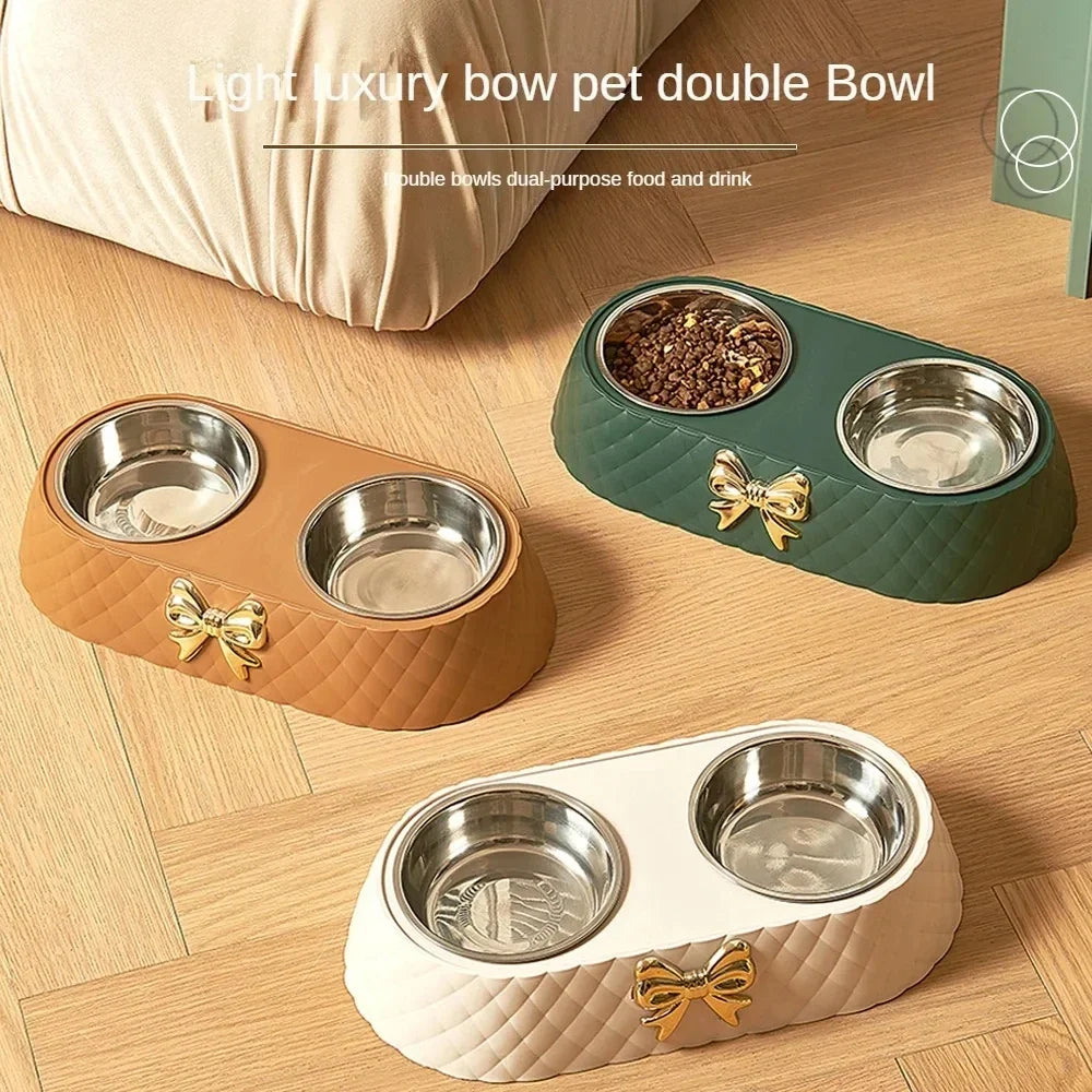 Pet Supplies Bow-tie Bowknot Cats Food Bowl PP Base Dog Bowl Stainless | Majestic Pet Kingdom™