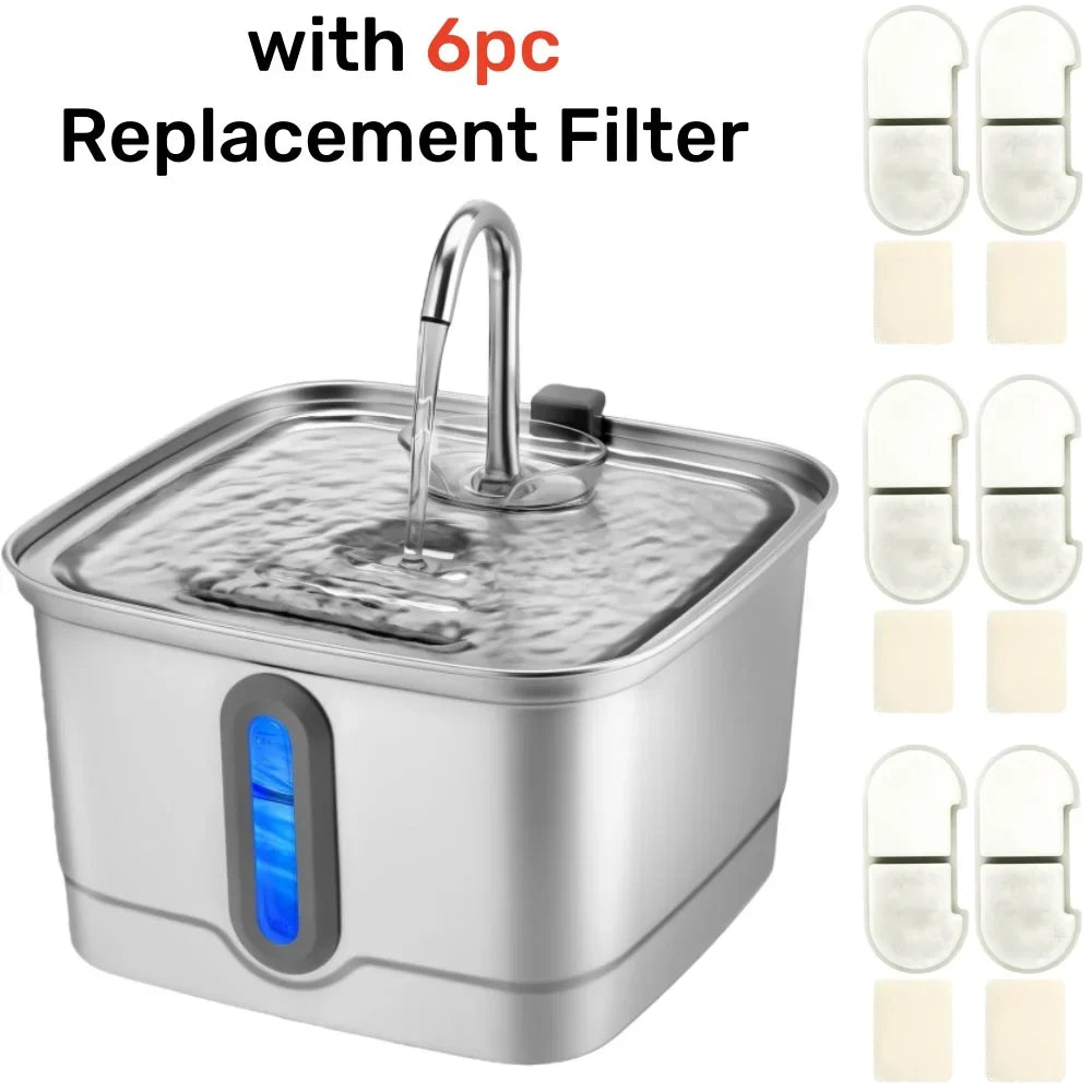 Majestic Pet Kingdom - 101oz/3L Stainless Steel Cat Water Fountain Automatic Pet Water Dispenser with Replacement Filters for Small Dogs And Cats View 7