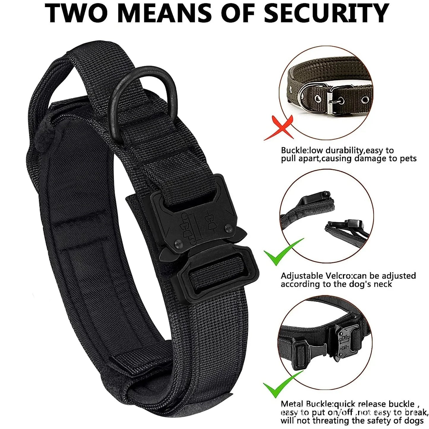 Tactical Dog Collar Adjustable Military Nylon Dog Collar with Control Handle Heavy Duty Metal Buckle for Medium Large Dogs - black | Purrfect Pet Kingdom