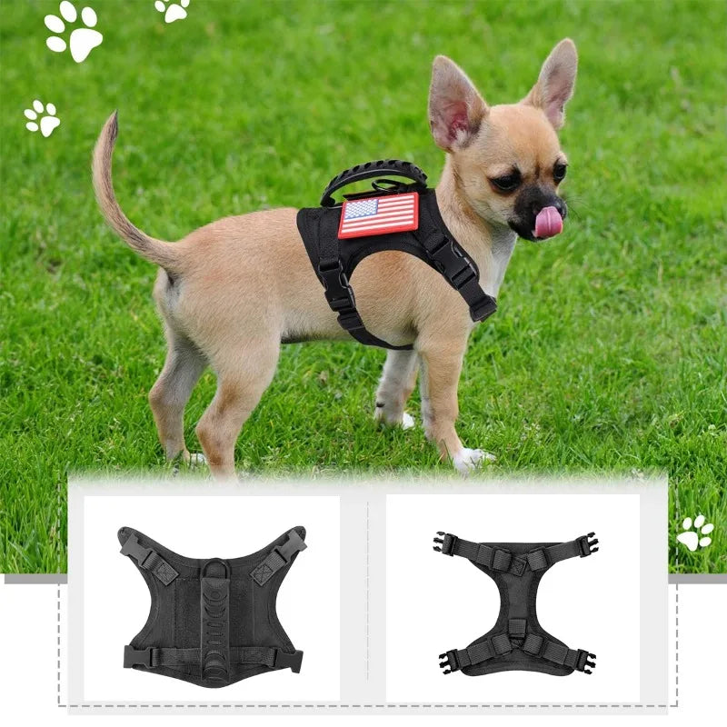 Tactical Small Dog Harness For Puppy Cats Adjustable Kitten Vest Harnesses For Military Dogs Working Training Walking Free Size - Khaki | Purrfect Pet Kingdom