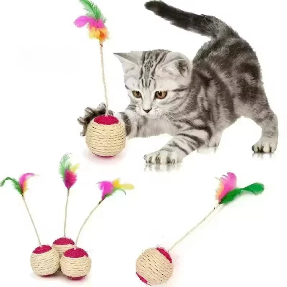 1PC Pet Cat Toy Colorful Feather Blanket Ball Grinding Claw Interactive Play Ball Cat Toy Sisal Shuttlecock Ball | Purrfect Pet Kingdom
