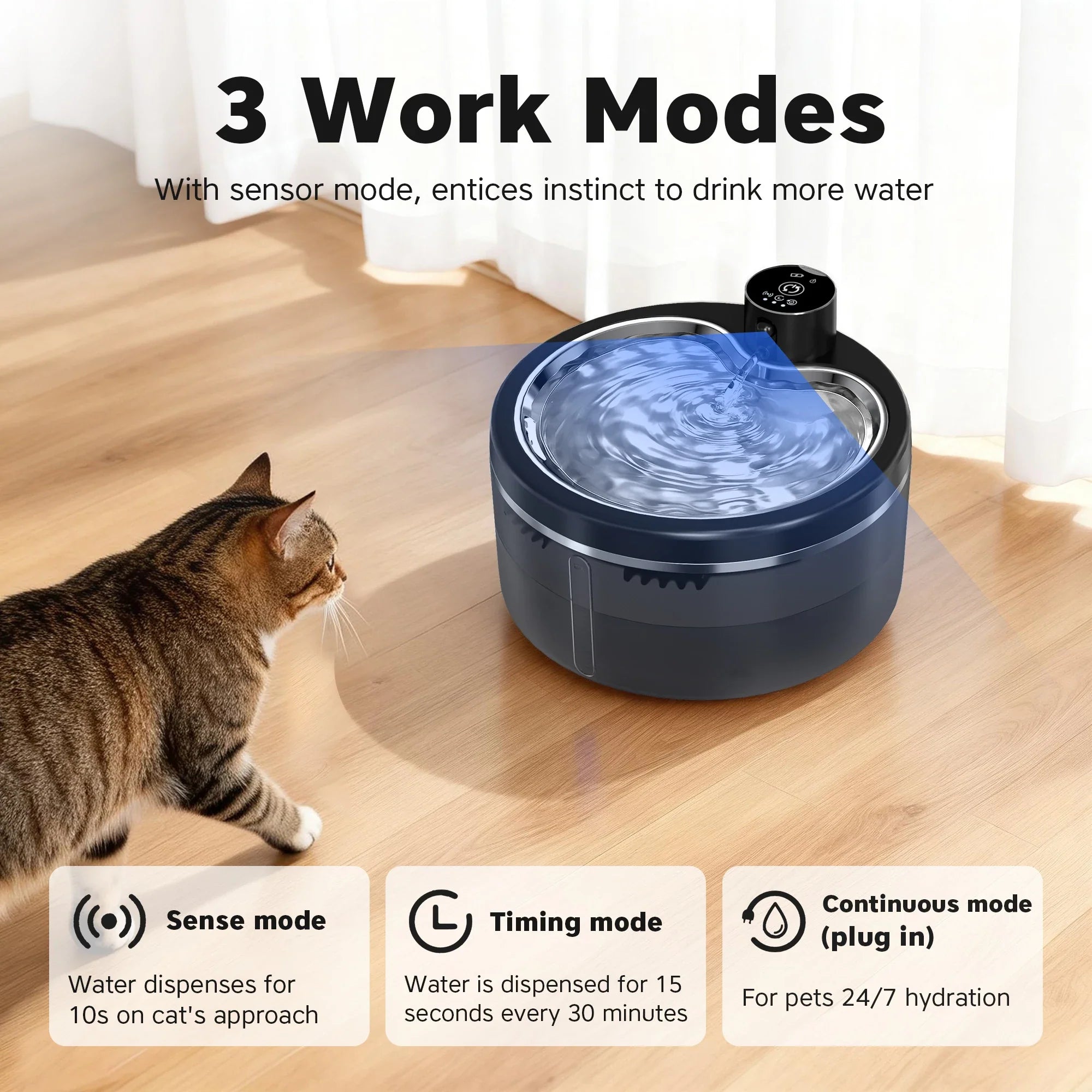 3L Wireless Cat Water Fountain Mute Pet Water Dispenser With Stainless | Majestic Pet Kingdom™