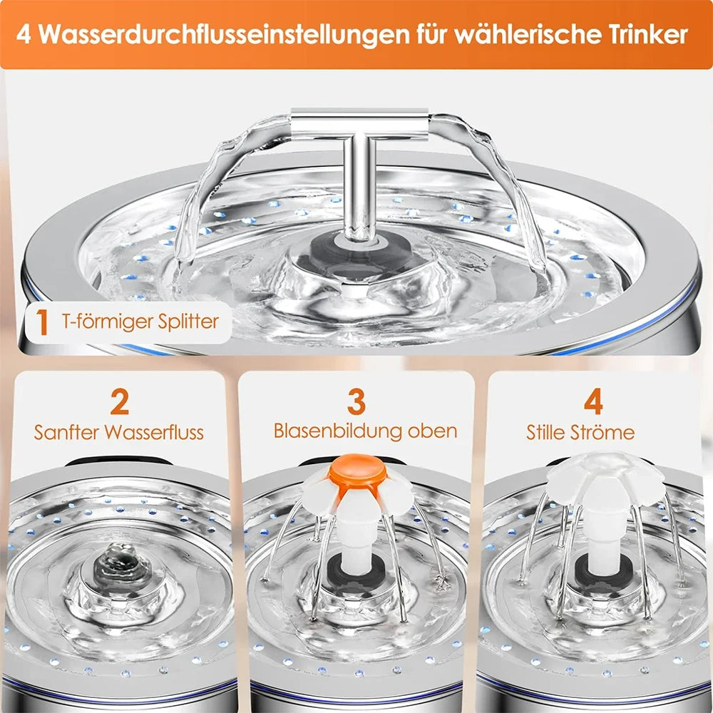 3L Auto Stainless Steel Cat Fountain 102 Oz Pet Water Dispenser Filter with Faucet Automatic Water Feeder for Cats Dogs Rabbits - Majestic Pet Kingdom
